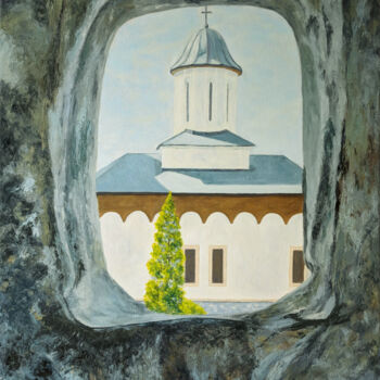 Painting titled "Window to Prayer" by Livia Doina Stanciu, Original Artwork, Oil Mounted on Wood Stretcher frame