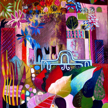 Malerei mit dem Titel "The Old Courtyard,…" von Liz Allen, Original-Kunstwerk, Acryl