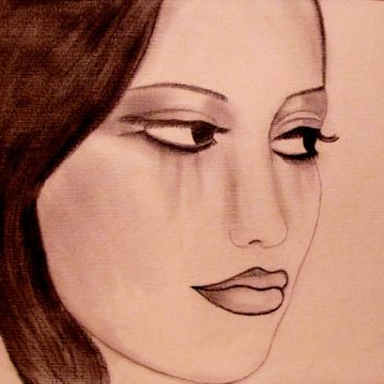 Dessin intitulée "Not crying, portrait" par Liza Peninon, Œuvre d'art originale, Fusain