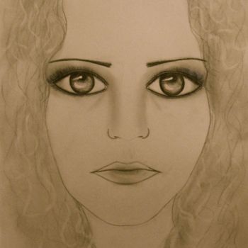 Drawing titled "Mysterious, portrait" by Liza Peninon, Original Artwork, Pencil