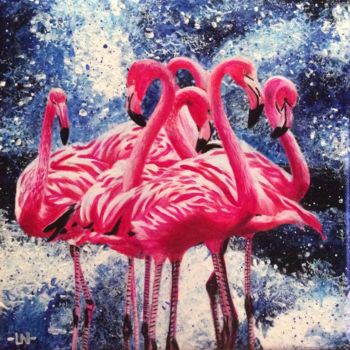 Painting titled "Flamingos" by Ln, Original Artwork, Acrylic