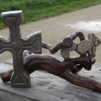 Sculpture titled "croix sur branche d…" by Loic Carmes, Original Artwork, Stone