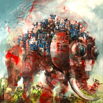 Painting titled "L'éléphant méga bor…" by Loic Tarin (Doudoudidon), Original Artwork, Acrylic Mounted on Wood Stretcher frame