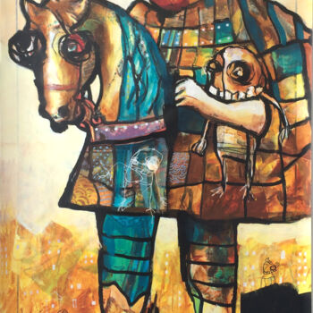 绘画 标题为“le cavalier de piqu…” 由Loic Tarin (Doudoudidon), 原创艺术品, 丙烯 安装在铝上