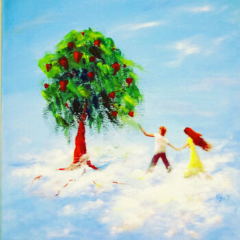 Painting titled "The lover tree Surr…" by Olga Tsyhypko, Original Artwork, Acrylic Mounted on Wood Stretcher frame