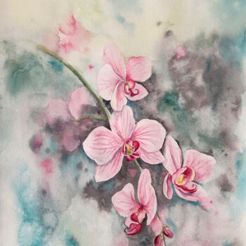 Schilderij getiteld "Orchid Watercolor F…" door Lolita Ros, Origineel Kunstwerk, Aquarel
