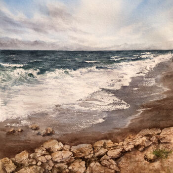Schilderij getiteld "Sea Paysage Marin" door Lolita Ros, Origineel Kunstwerk, Aquarel