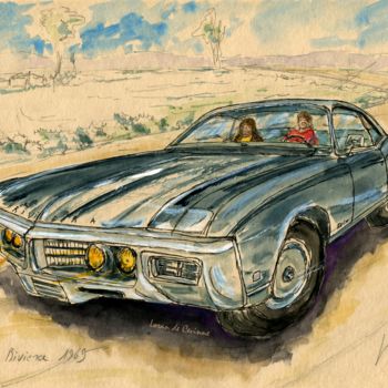 Pittura intitolato "Buick Riviera 1969" da Loran De Cevinne, Opera d'arte originale, Acquarello