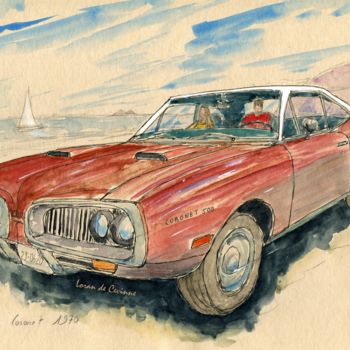 Pintura titulada "Dodge Coronet 1970" por Loran De Cevinne, Obra de arte original, Acuarela
