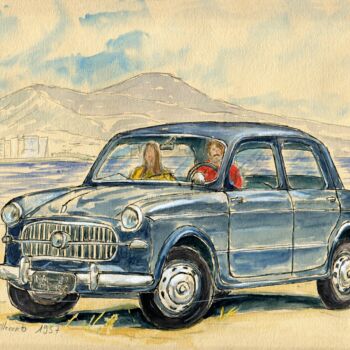 Картина под названием "Fiat millecento 195…" - Loran De Cevinne, Подлинное произведение искусства, Акварель
