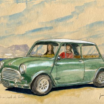 Pittura intitolato "Mini Cooper S 1964,…" da Loran De Cevinne, Opera d'arte originale, Acquarello
