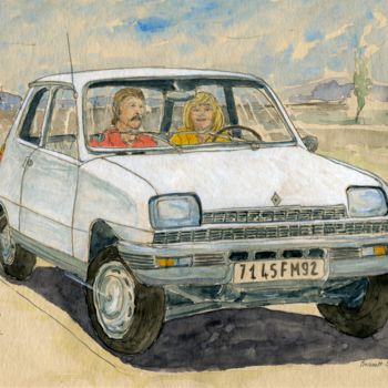 Painting titled "Renault 5 de 1979" by Loran De Cevinne, Original Artwork, Watercolor