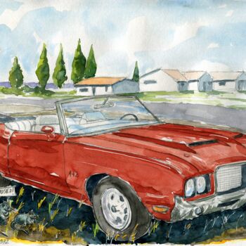 Painting titled "Oldsmobile Cutlass…" by Loran De Cevinne, Original Artwork, Watercolor