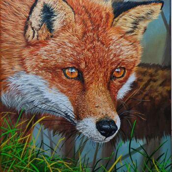 Painting titled "Sly fox" by Lorant Cucui, Original Artwork, Acrylic