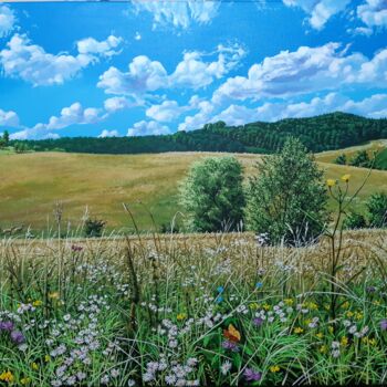 Painting titled "Flowery field" by Lorant Cucui, Original Artwork, Acrylic