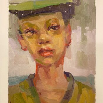 Ζωγραφική με τίτλο "The green hat" από Lorena Iavorschi, Αυθεντικά έργα τέχνης, Λάδι