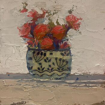 Painting titled "Little red flowers" by Lorena Iavorschi, Original Artwork, Oil
