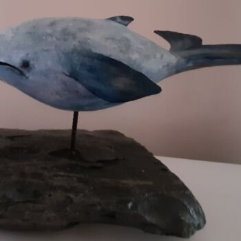 Sculpture intitulée "Baleine bleue" par Lorette Perret, Œuvre d'art originale, Terre cuite