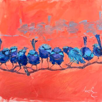 Schilderij getiteld "Birds" door Loudmila Harscouet, Origineel Kunstwerk, Olie Gemonteerd op Frame voor houten brancard