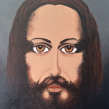 Painting titled "Jésus Christ" by Louis Garcia, Original Artwork, Acrylic Mounted on Wood Stretcher frame