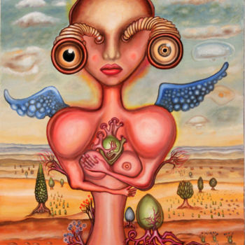 Schilderij getiteld "alienegel" door Dimitrios Loumiotis, Origineel Kunstwerk, Olie