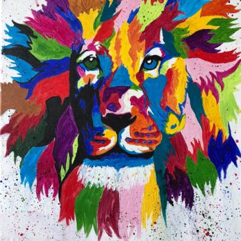 Pittura intitolato "Lion multicolore" da Ludivine Marcos, Opera d'arte originale, Acrilico