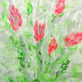 Malarstwo zatytułowany „Fire Salvia” autorstwa Lu Sho, Oryginalna praca, Akryl