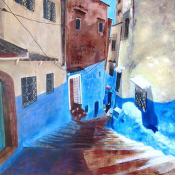 Painting titled "Blue city" by Liubov Samoilova, Original Artwork, Oil Mounted on Wood Stretcher frame