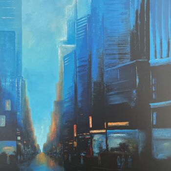 Painting titled "Urban blu 2" by Luc Chabal, Original Artwork, Acrylic Mounted on Wood Stretcher frame
