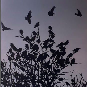 Картина под названием "crows on bare tree" - Luca Azzurro Arts, Подлинное произведение искусства, Акрил