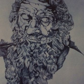 Drawing titled "Uomo barbuto" by Luca Martinoli, Original Artwork, Ballpoint pen