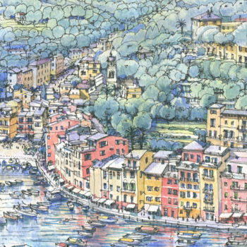 Peinture intitulée "Portofino" par Luca Massone, Œuvre d'art originale, Aquarelle