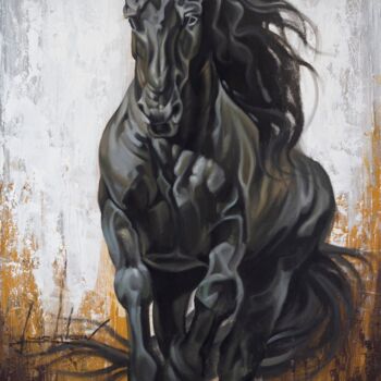 「"Black horse"」というタイトルの絵画 Vasyl Luchkivによって, オリジナルのアートワーク, オイル