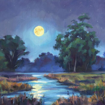 绘画 标题为“Night landscape in…” 由Lucia Verdejo, 原创艺术品, 油 安装在木板上