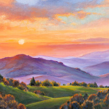 Peinture intitulée "Sunset in the Adiro…" par Lucia Verdejo, Œuvre d'art originale, Huile Monté sur Panneau de bois