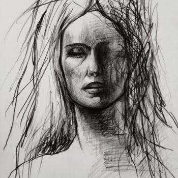 图画 标题为“Blind Goddess” 由Luciano Lombardi, 原创艺术品, 木炭