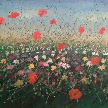 Pittura intitolato "Campo in fiore" da Luciano Stuttgard, Opera d'arte originale, Acrilico