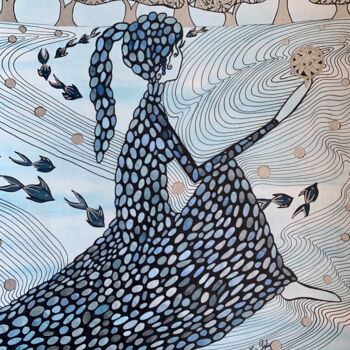 Dibujo titulada "Les marguerites arg…" por Lucie Giglio, Obra de arte original, Acuarela