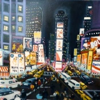 Painting titled "J20-New York qui bo…" by Lucien Dufour, Original Artwork, Oil Mounted on Wood Stretcher frame