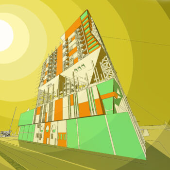 Arts numériques intitulée "Futuristic Building" par Lucio Forte, Œuvre d'art originale, Modélisation 3D