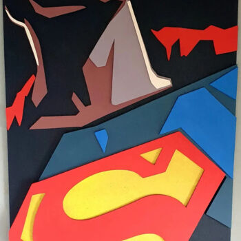Rzeźba zatytułowany „Superman - Tableau…” autorstwa Ludovic Latreille, Oryginalna praca, Akryl Zamontowany na Panel drewniany