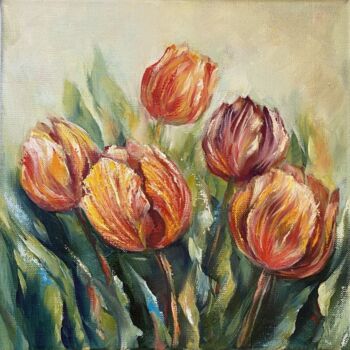 Malarstwo zatytułowany „Tulips Radiance” autorstwa Ludmila Gorbunova, Oryginalna praca, Olej