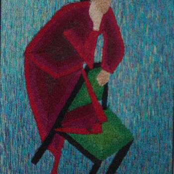 Arte textil titulada "Listener" por Ludmila Korets, Obra de arte original, Bordado Montado en Cartulina