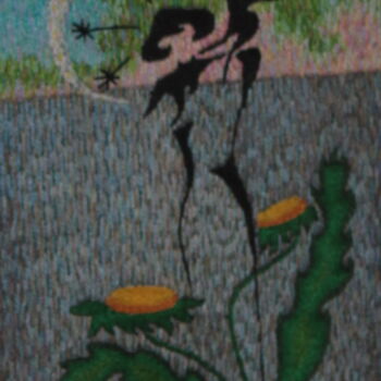 Arte textil titulada "Embroidery Dandelio…" por Ludmila Korets, Obra de arte original, Bordado Montado en Cartulina