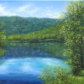 Pintura intitulada "Landscape with river" por Ludmilla Ukrow, Obras de arte originais, Óleo