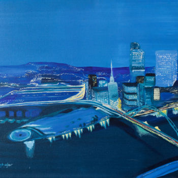Pintura titulada "Skyline by night" por Luethi Alias Abdelghafar, Obra de arte original, Oleo Montado en Bastidor de camilla…