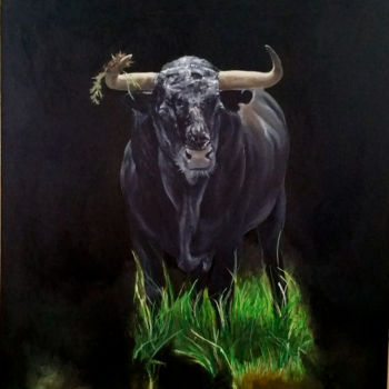 Pintura titulada "toro-escarbando.jpg" por Lacasa, Obra de arte original, Oleo