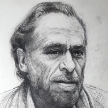 Zeichnungen mit dem Titel "Charles Bukowski" von Filipe Carvalho, Original-Kunstwerk, Kohle