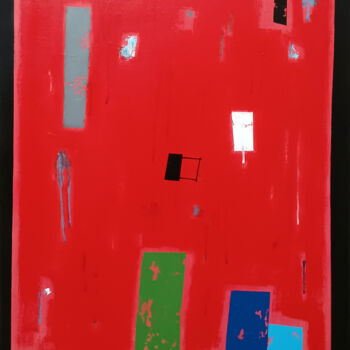 Painting titled "Red in city II" by Luis Medina, Original Artwork, Acrylic Mounted on Wood Stretcher frame