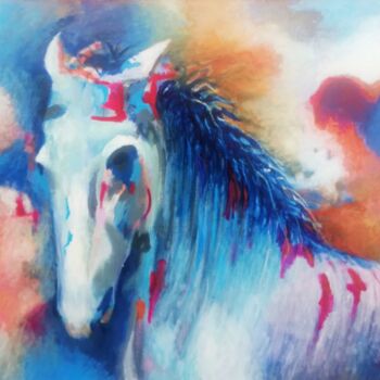 Schilderij getiteld "HORSES I" door Luis Miguel Aparisi, Origineel Kunstwerk, Olie Gemonteerd op Frame voor houten brancard